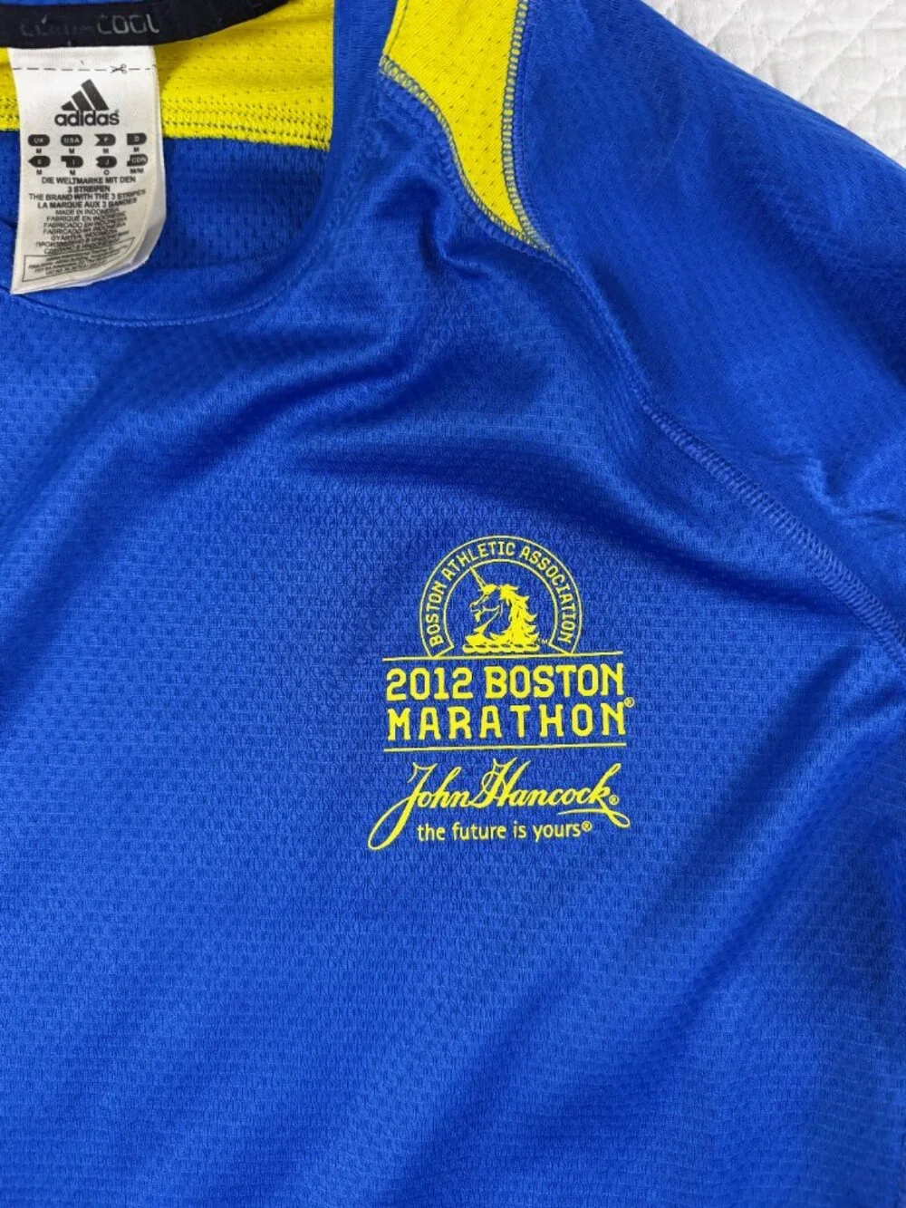 Adidas Response 2012 Boston Marathon Long Sleeve Shirt Blue Yellow Men's Size M